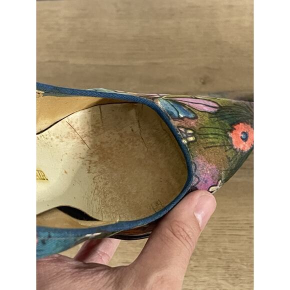 VTG Town Fair 1950s 1960s Pumps High Heels Stilettos Sz 7 Floral Printed - Picture 10 of 13